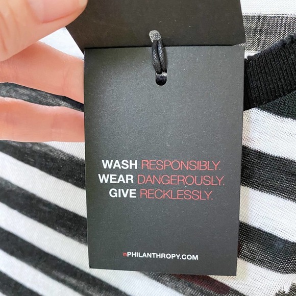 N:PHILANTHROPY Women's Black/White Striped Distressed Wash Out Atlas Tee sz XS - Picture 14 of 14